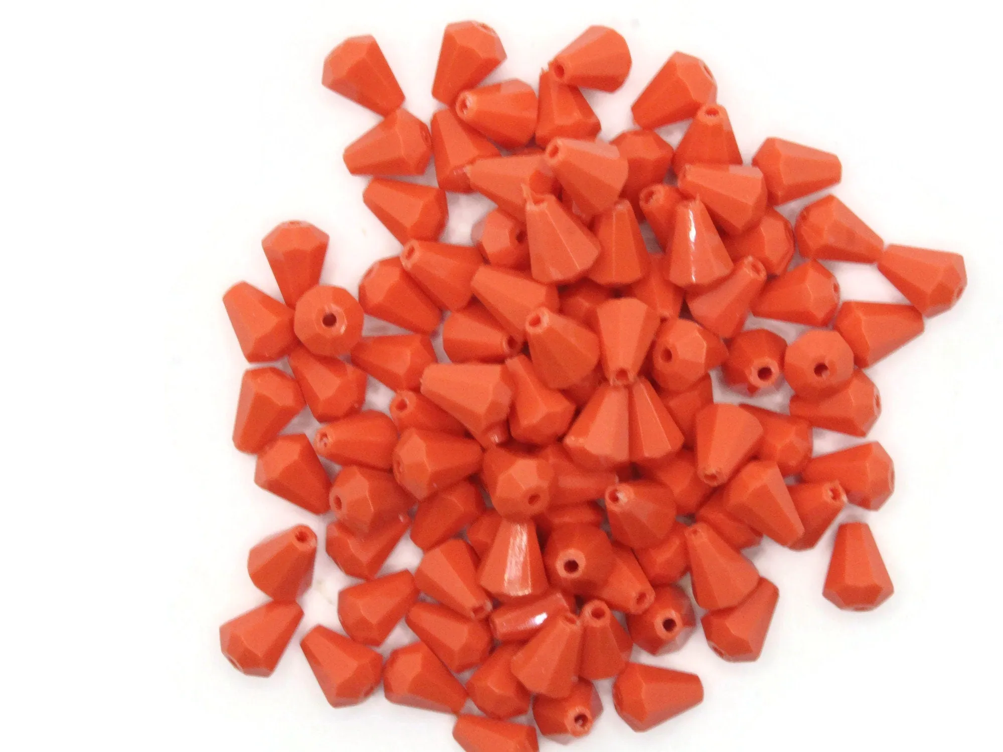 100 9mm Vintage Orange Plastic Teardrop Beads