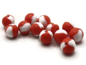 12 10mm Orange and White Vintage Lucite Round Two Tone Plastic Ball Beads