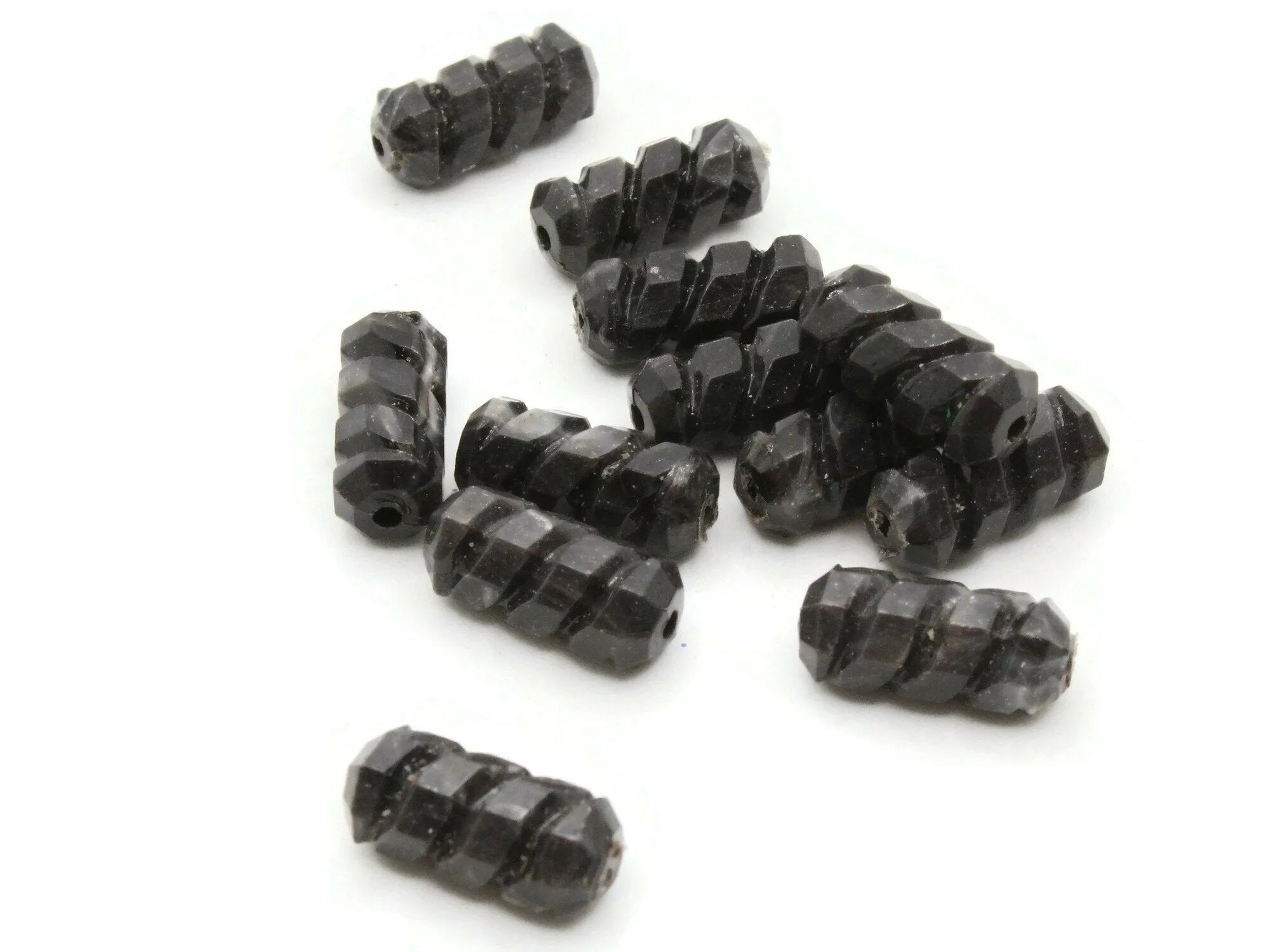 12 16mm Black Vintage Plastic Screw Tube Beads