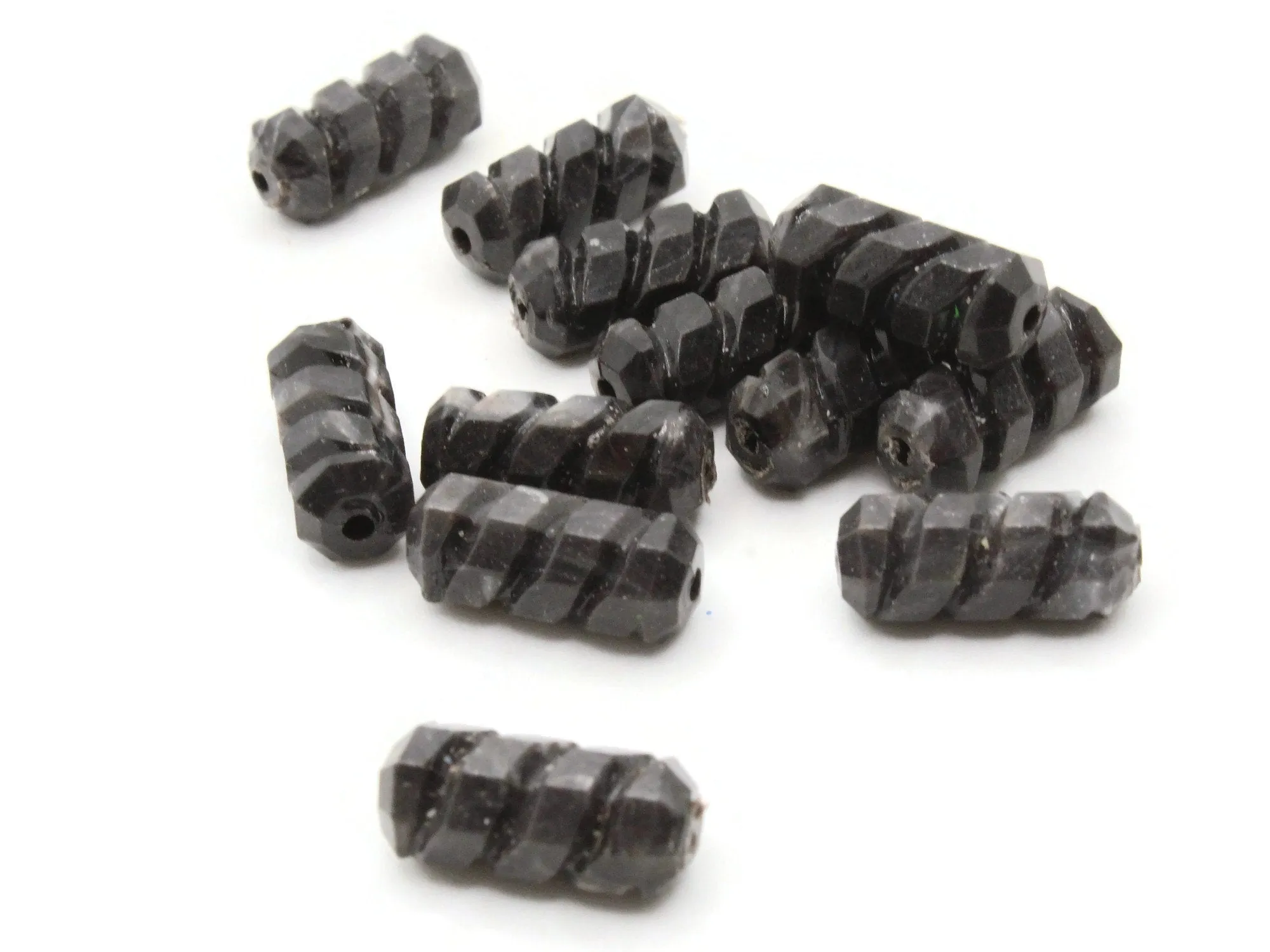 12 16mm Black Vintage Plastic Screw Tube Beads