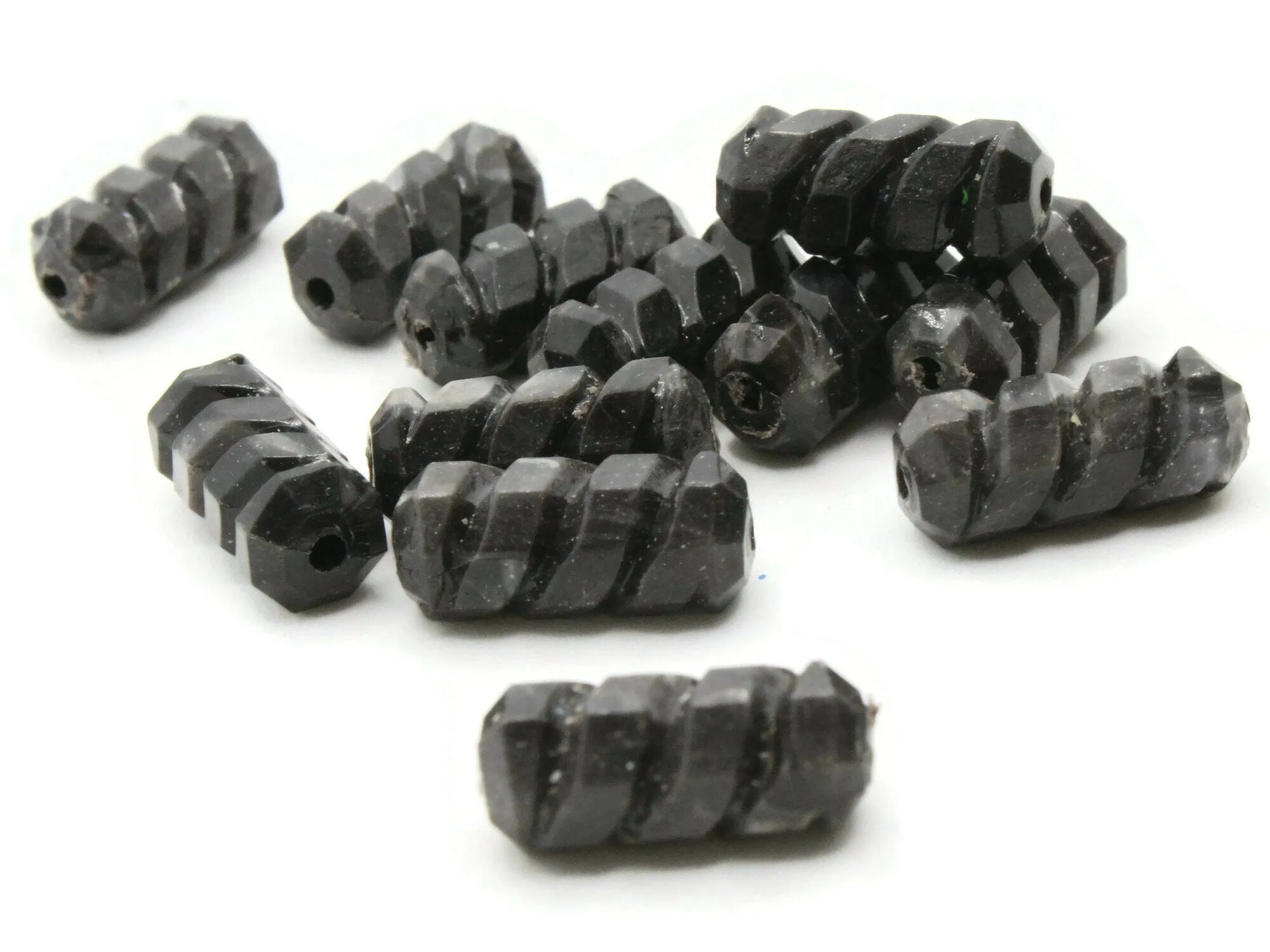 12 16mm Black Vintage Plastic Screw Tube Beads