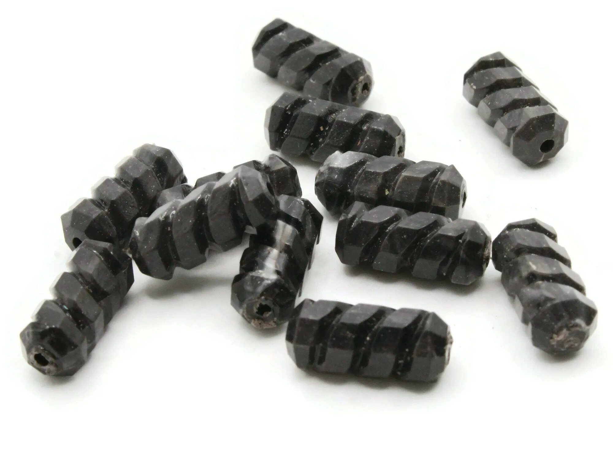 12 16mm Black Vintage Plastic Screw Tube Beads