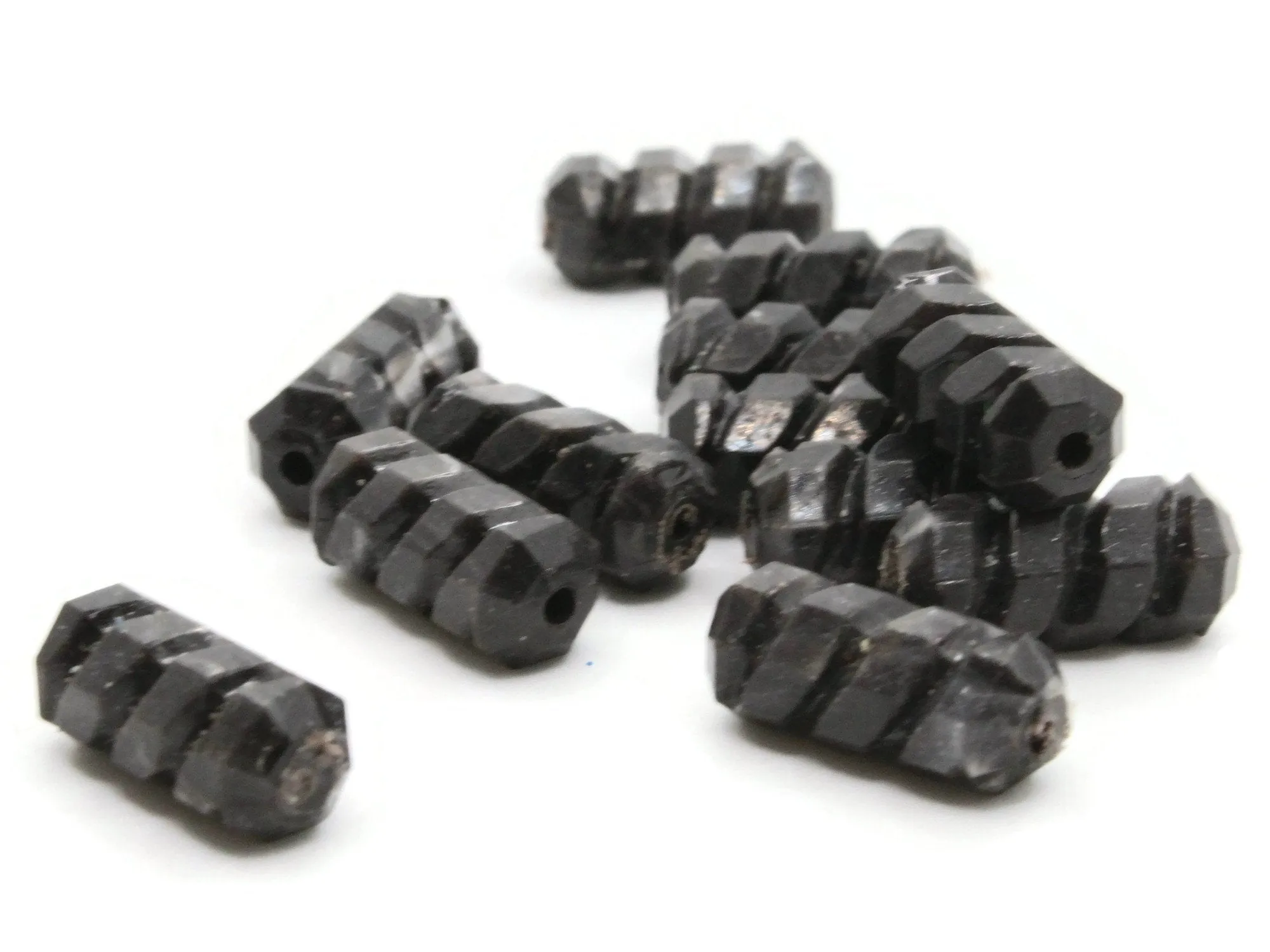 12 16mm Black Vintage Plastic Screw Tube Beads