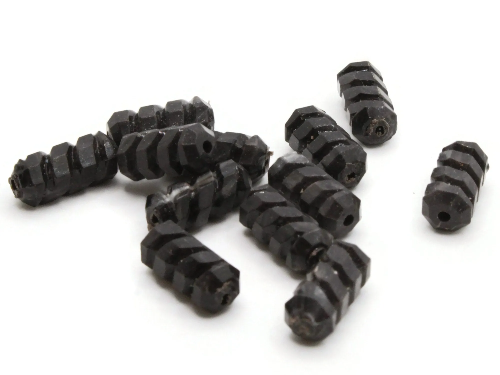 12 16mm Black Vintage Plastic Screw Tube Beads