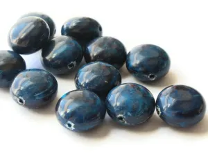 12 18mm Blue Vintage Plastic Puffed Coin Beads