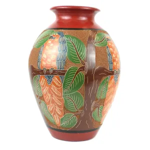 13 inch Tall Vase Parrot Relief Esperanza en Accion