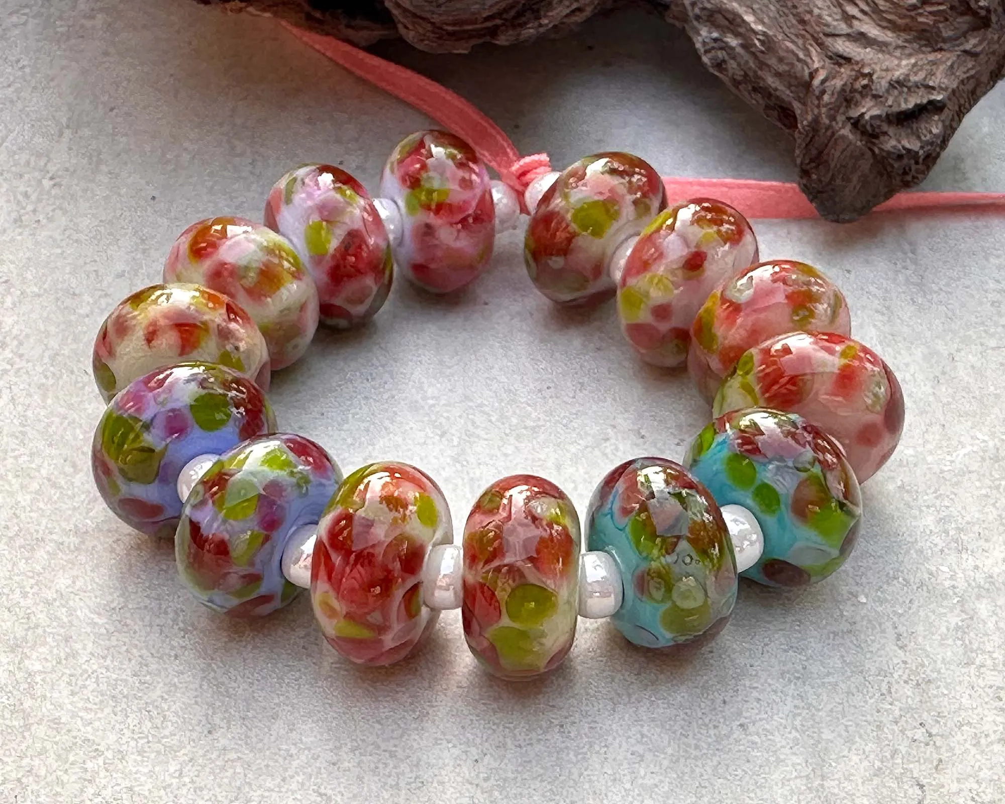 14 Rose Mosaic Lampwork Beads Set SRA