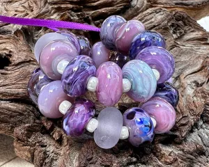 24 Purple Blue Mosaic Lampwork Beads Set SRA