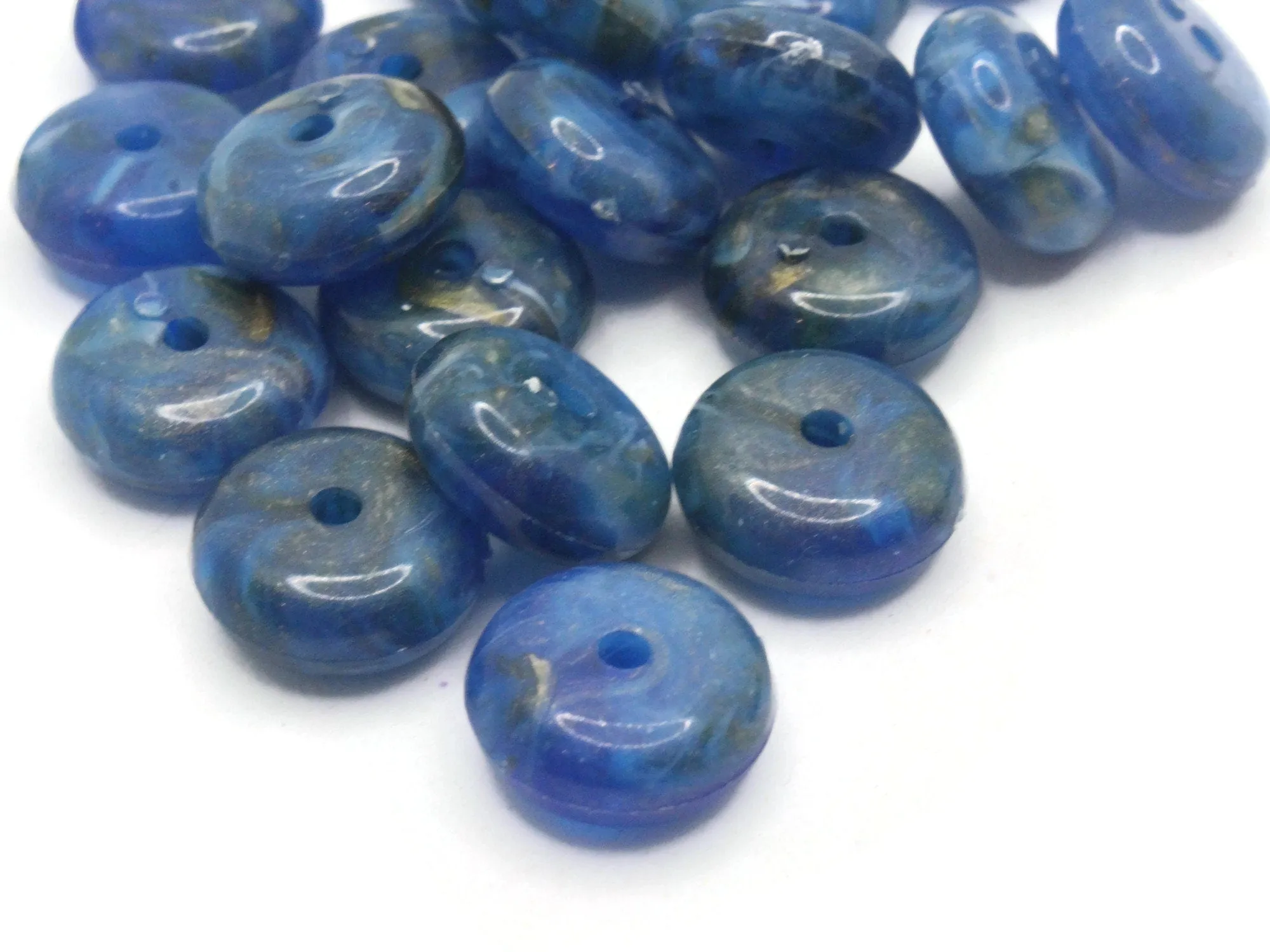 25 14mm Swirling Blue Vintage Plastic Rondelle Beads