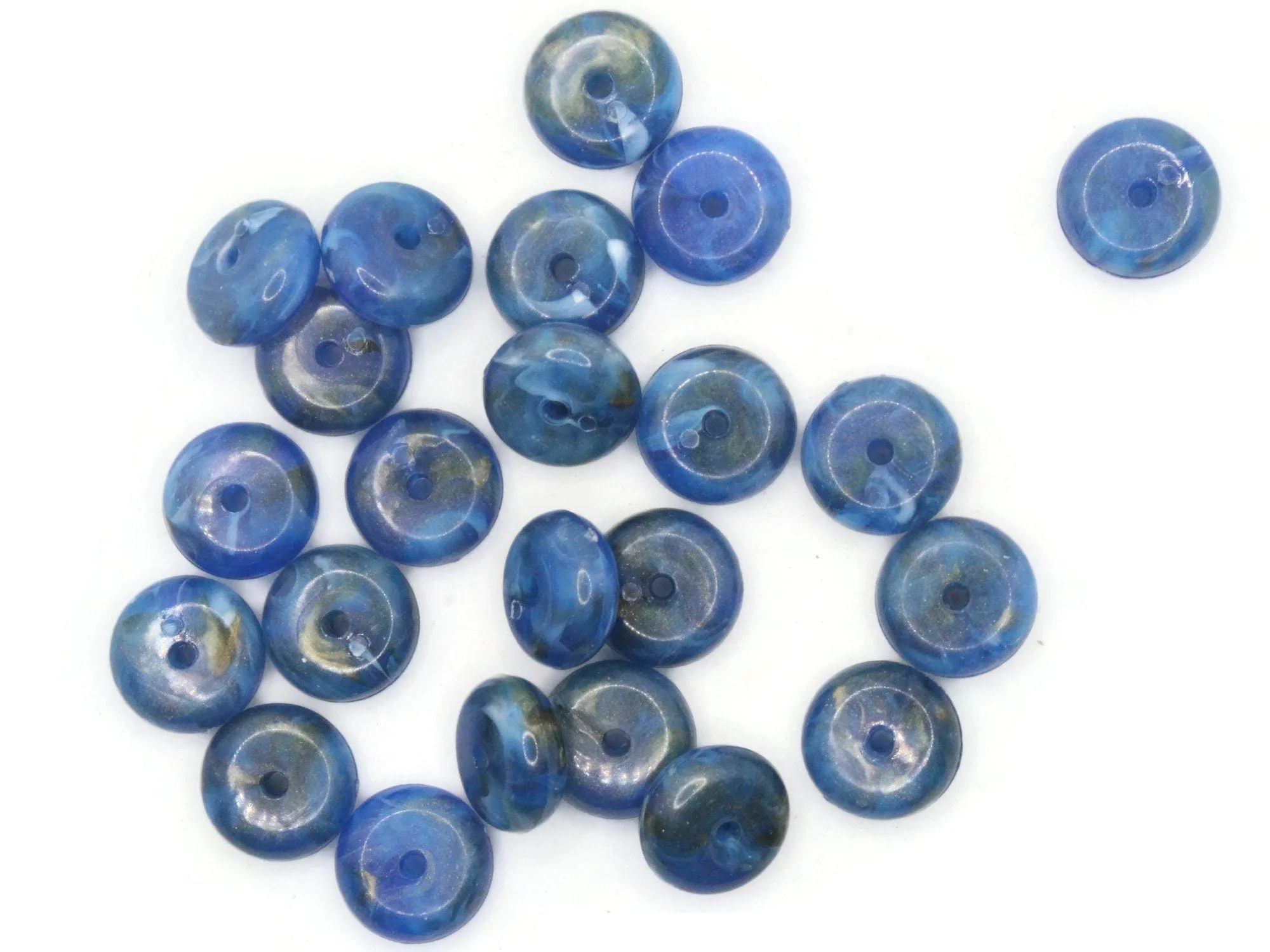 25 14mm Swirling Blue Vintage Plastic Rondelle Beads