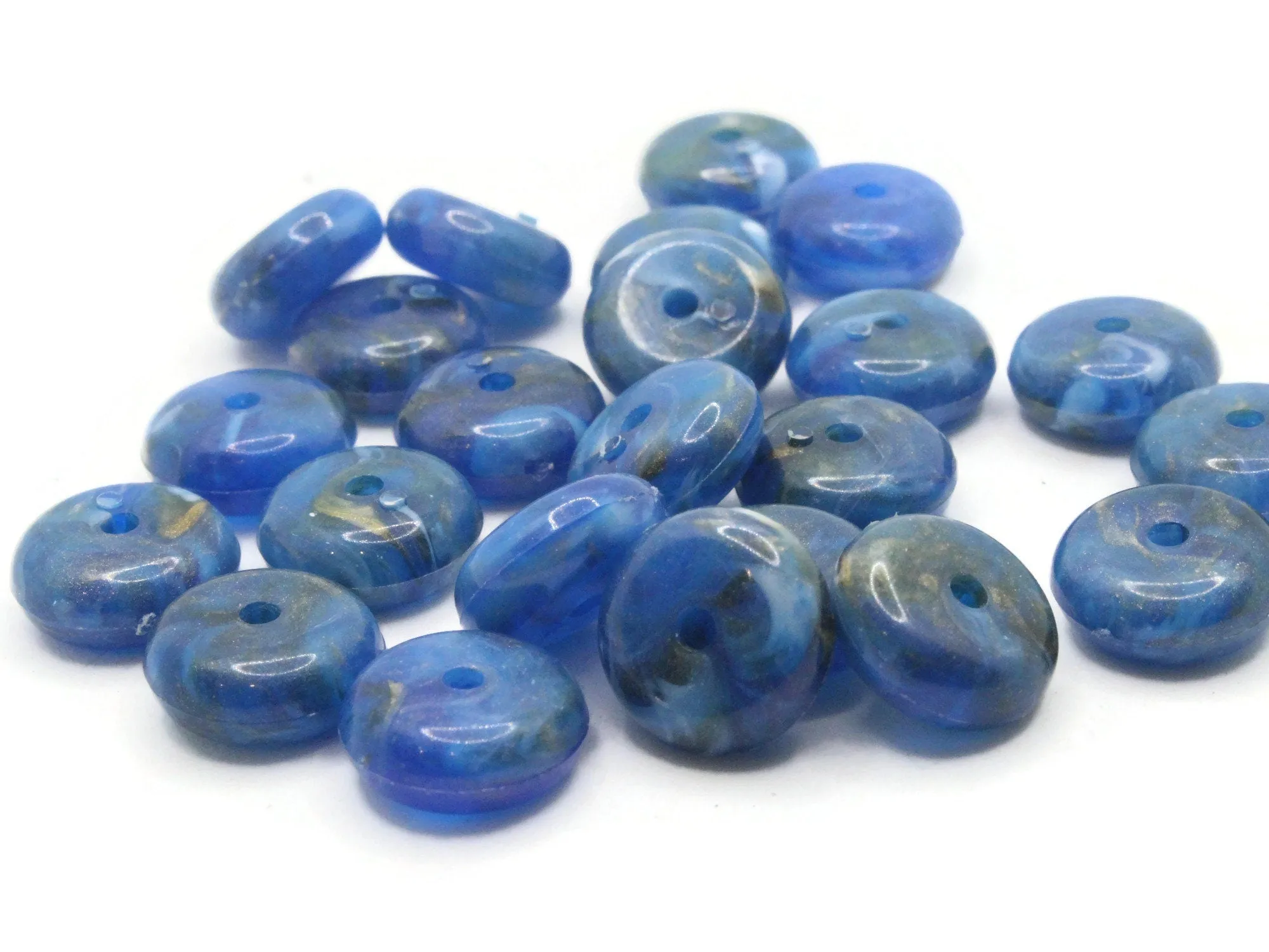 25 14mm Swirling Blue Vintage Plastic Rondelle Beads