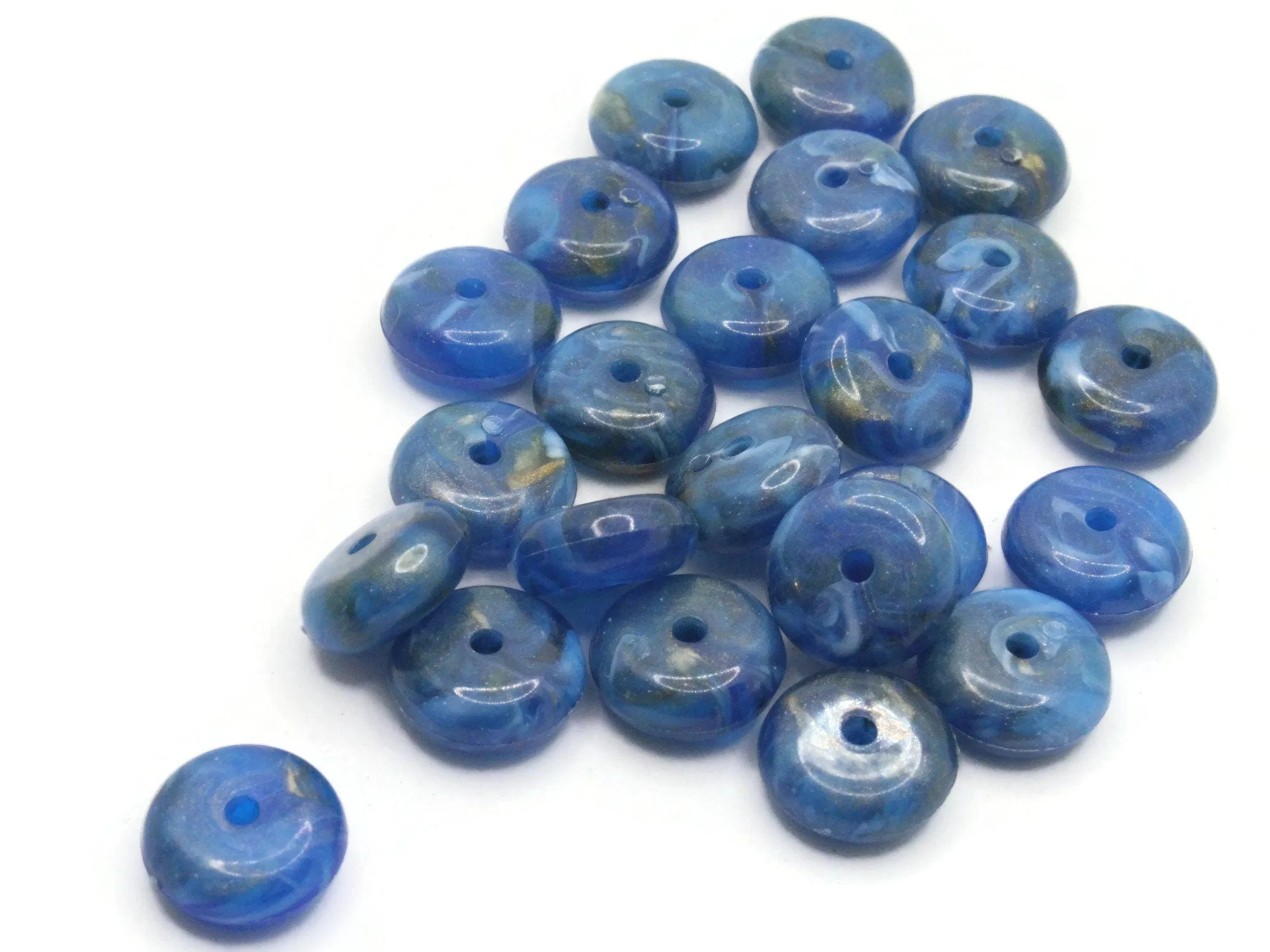 25 14mm Swirling Blue Vintage Plastic Rondelle Beads