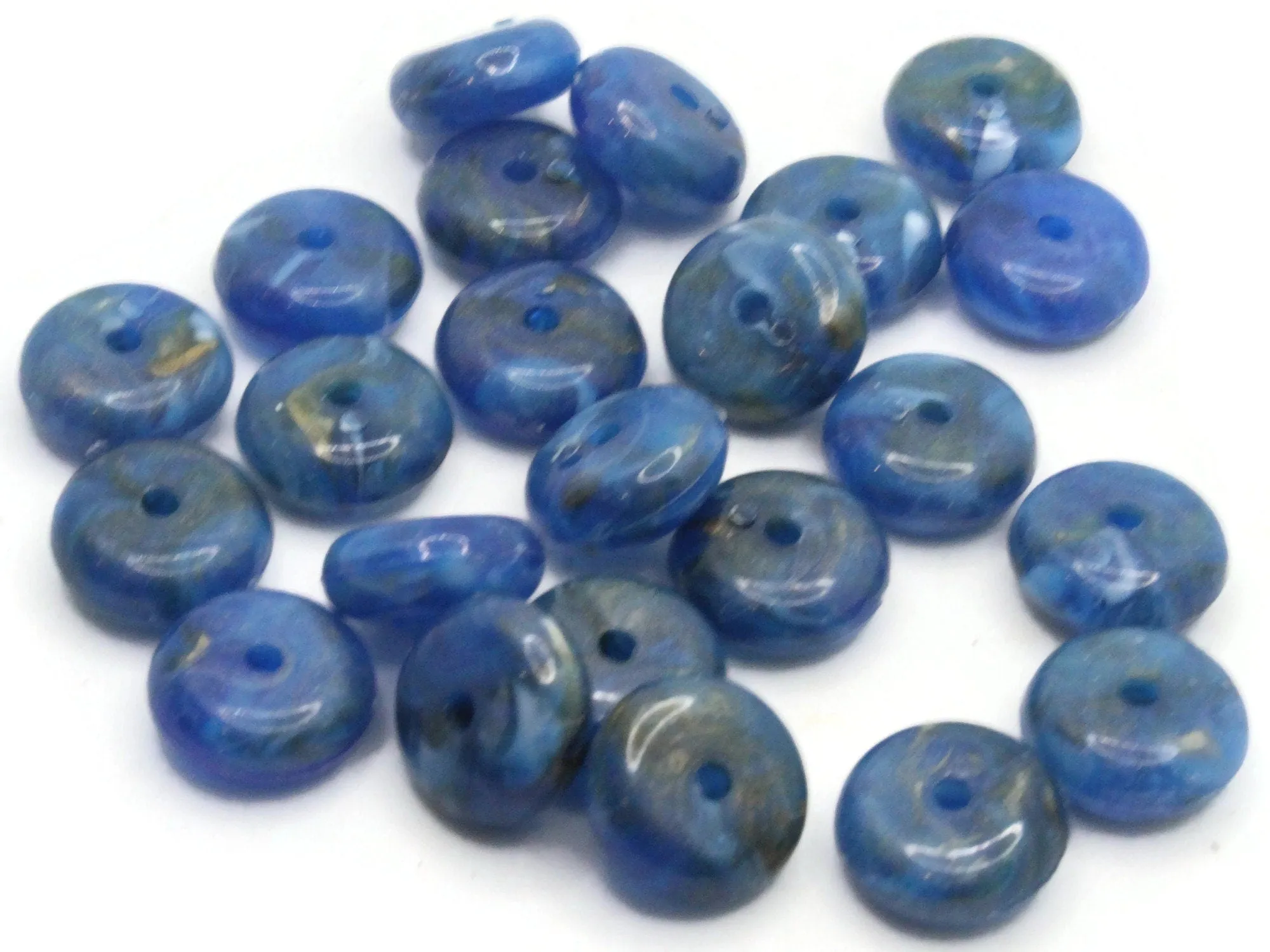 25 14mm Swirling Blue Vintage Plastic Rondelle Beads