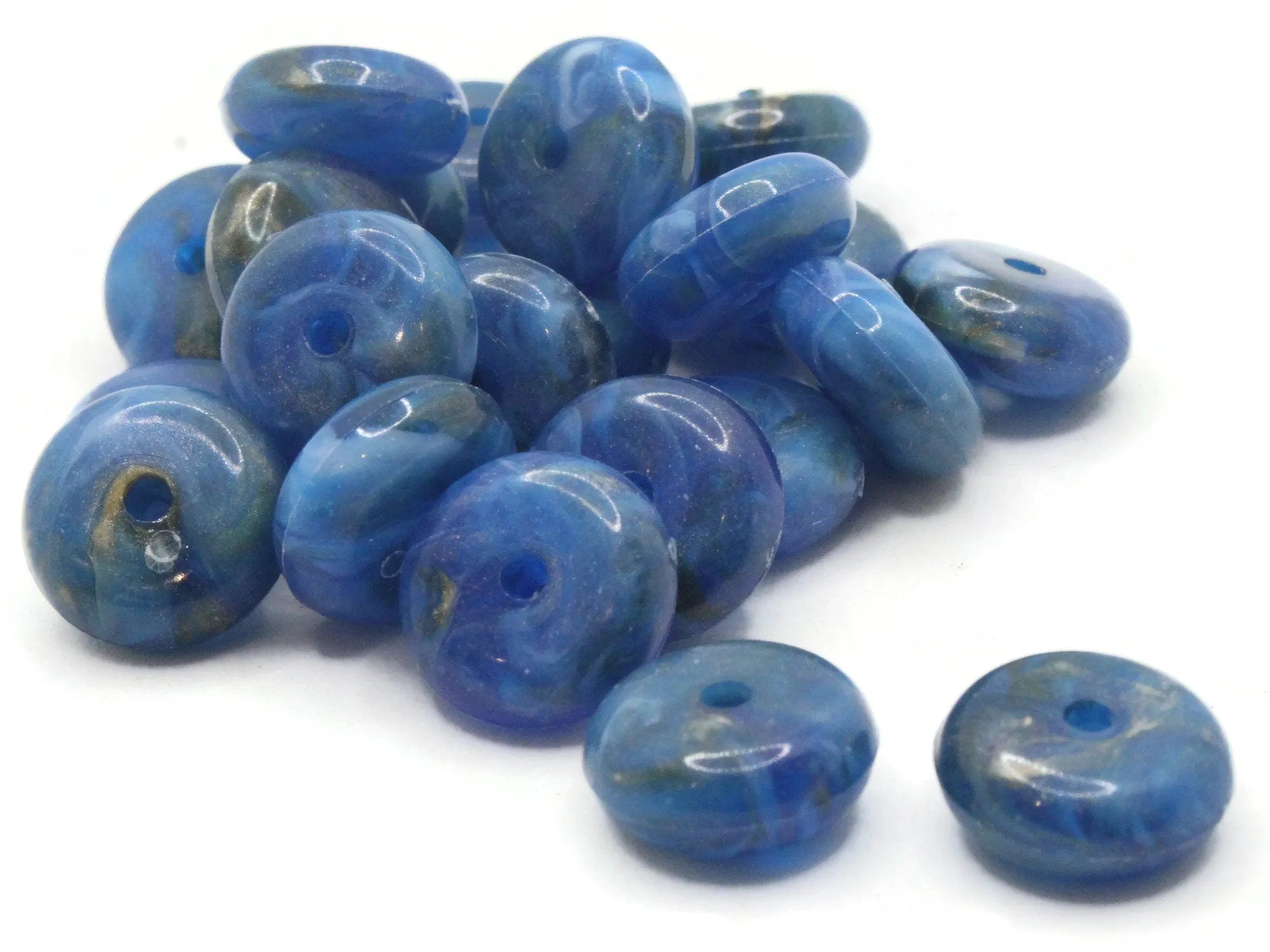 25 14mm Swirling Blue Vintage Plastic Rondelle Beads