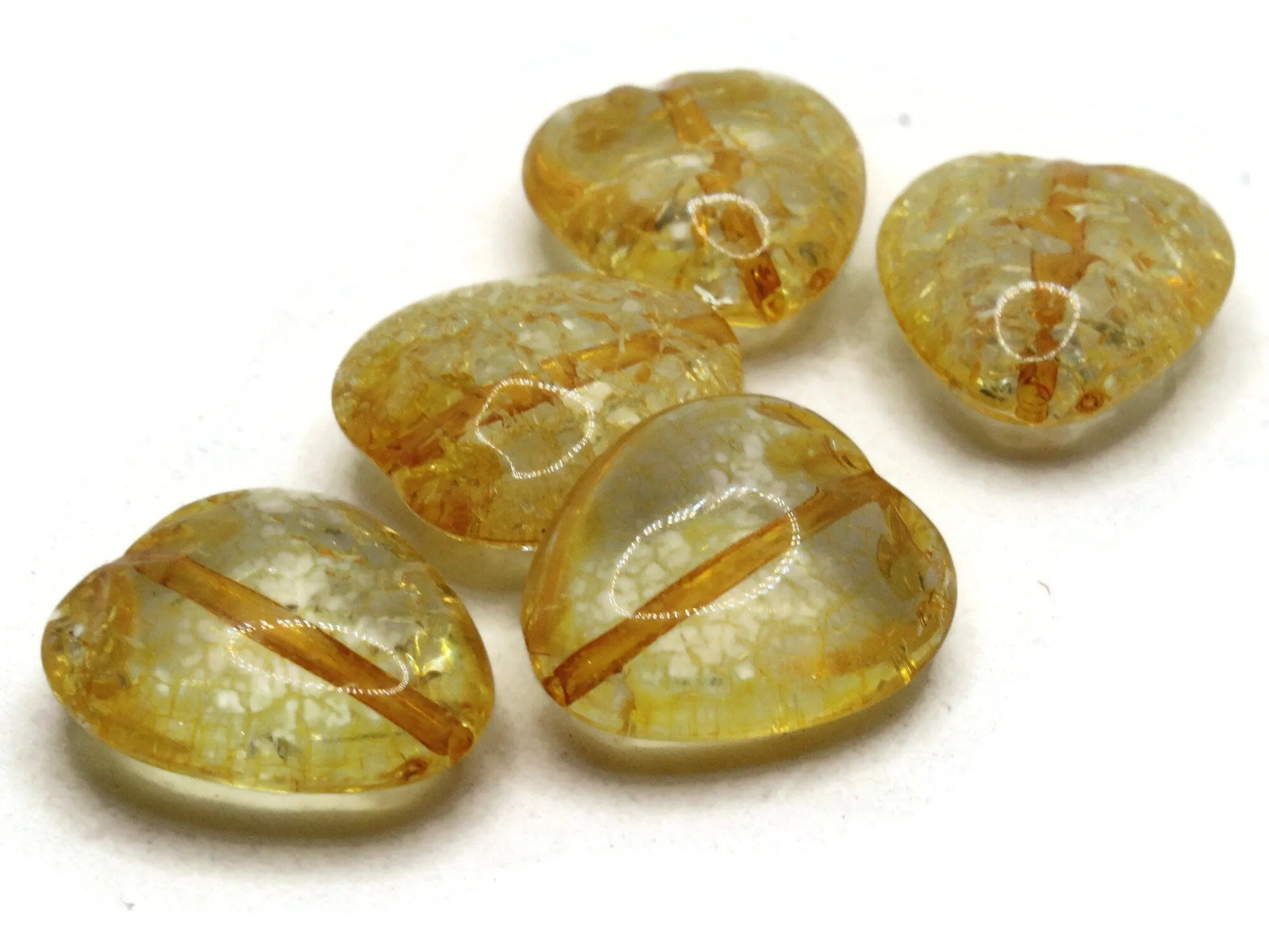 5 24mm Yellow Crackle Acrylic Heart Beads