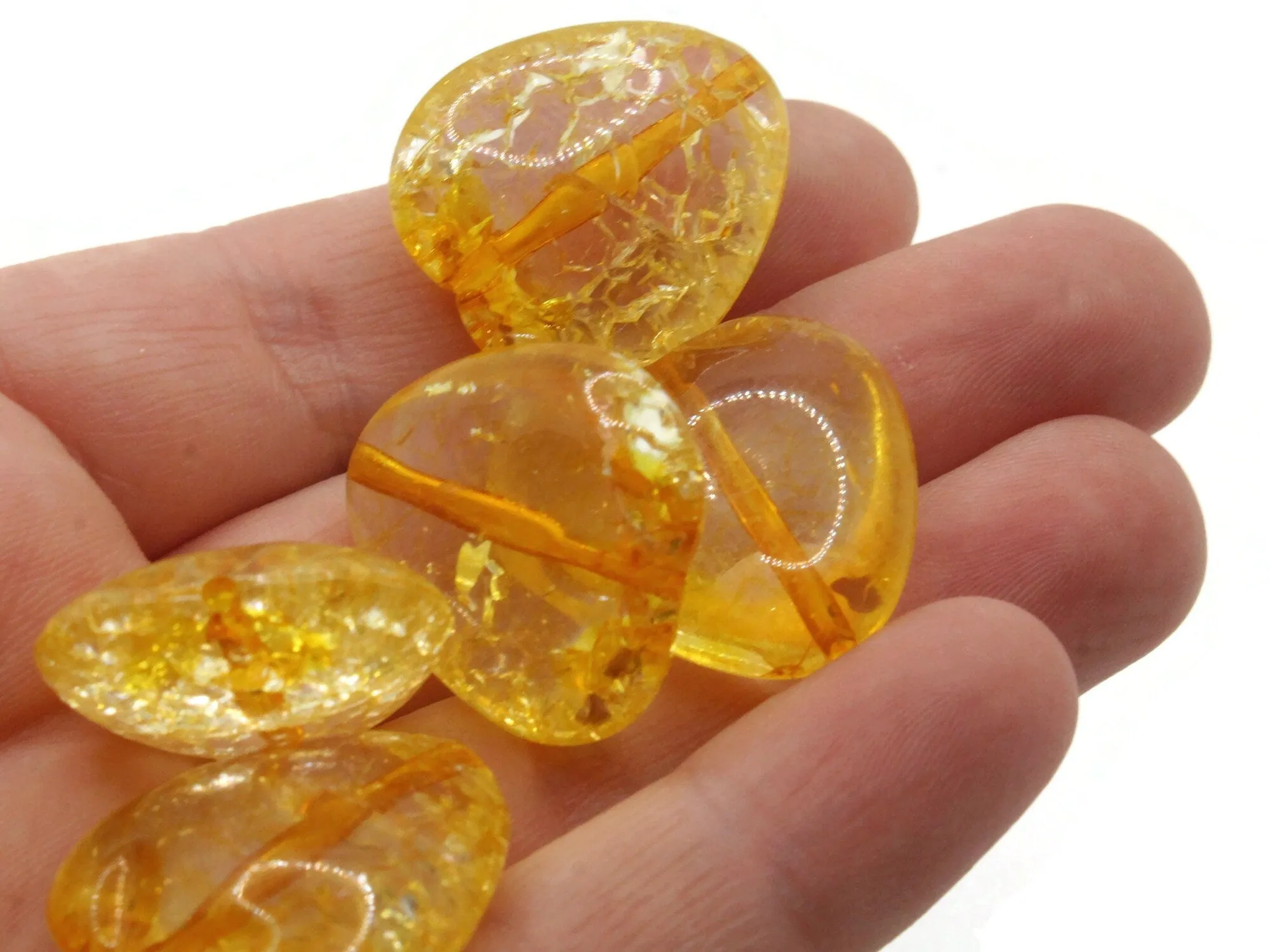 5 24mm Yellow Crackle Acrylic Heart Beads