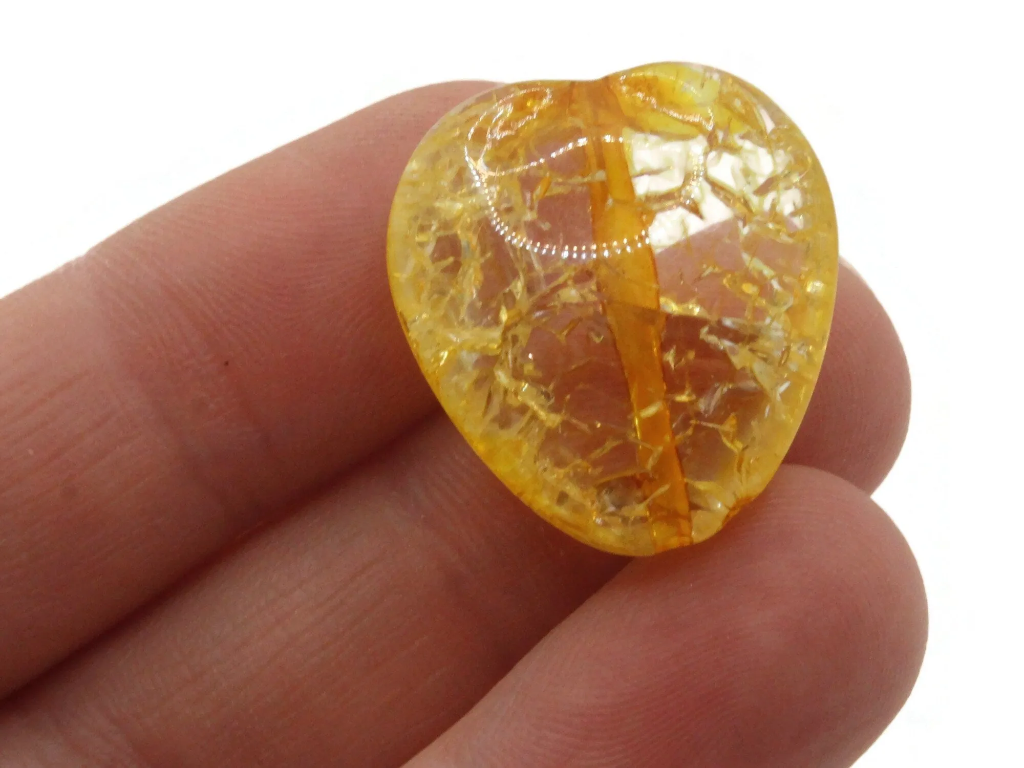 5 24mm Yellow Crackle Acrylic Heart Beads