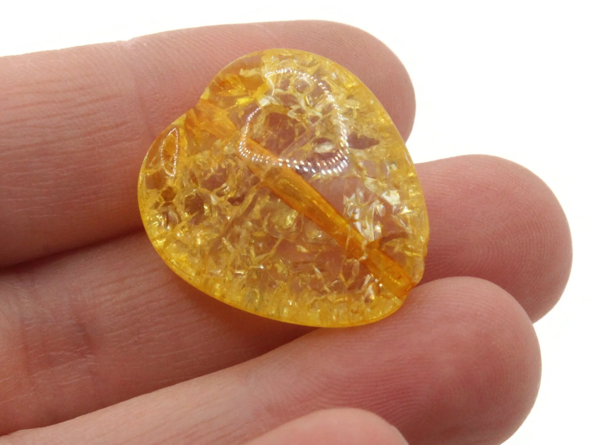 5 24mm Yellow Crackle Acrylic Heart Beads