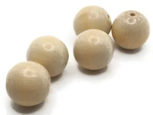 5 26mm Vintage Round Light Brown Wood Beads