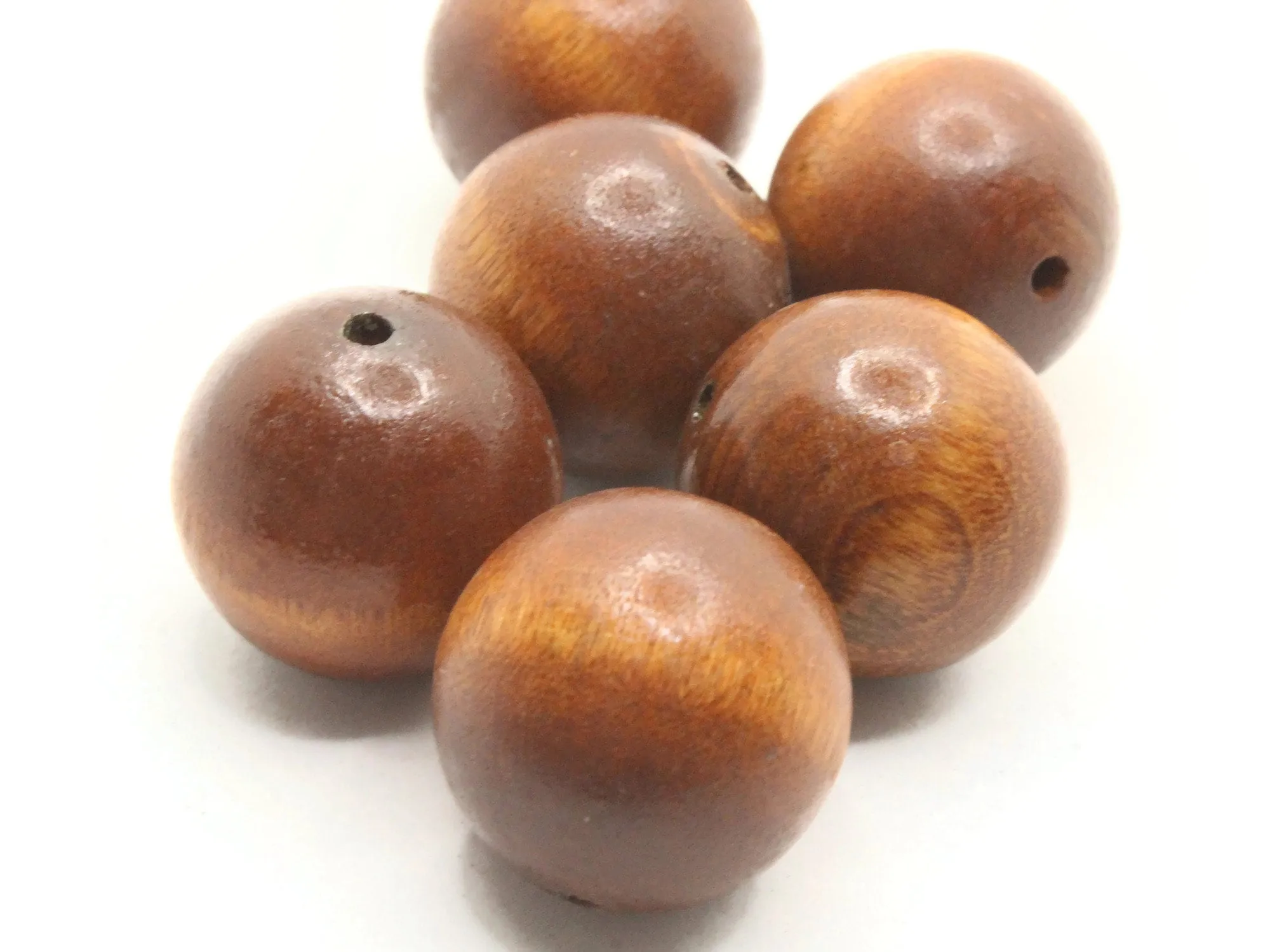 6 22mm Round Brown Wood Vintage Beads