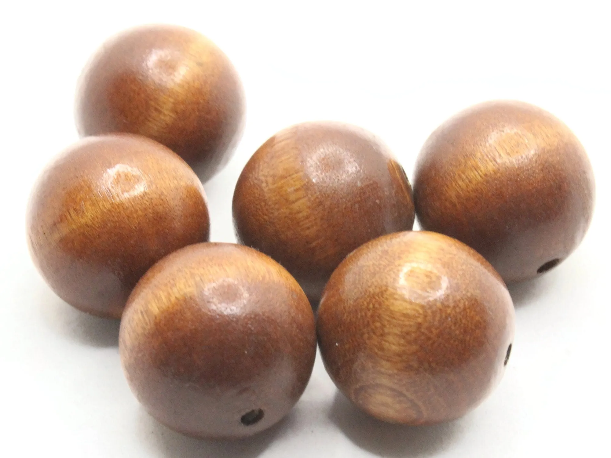 6 22mm Round Brown Wood Vintage Beads