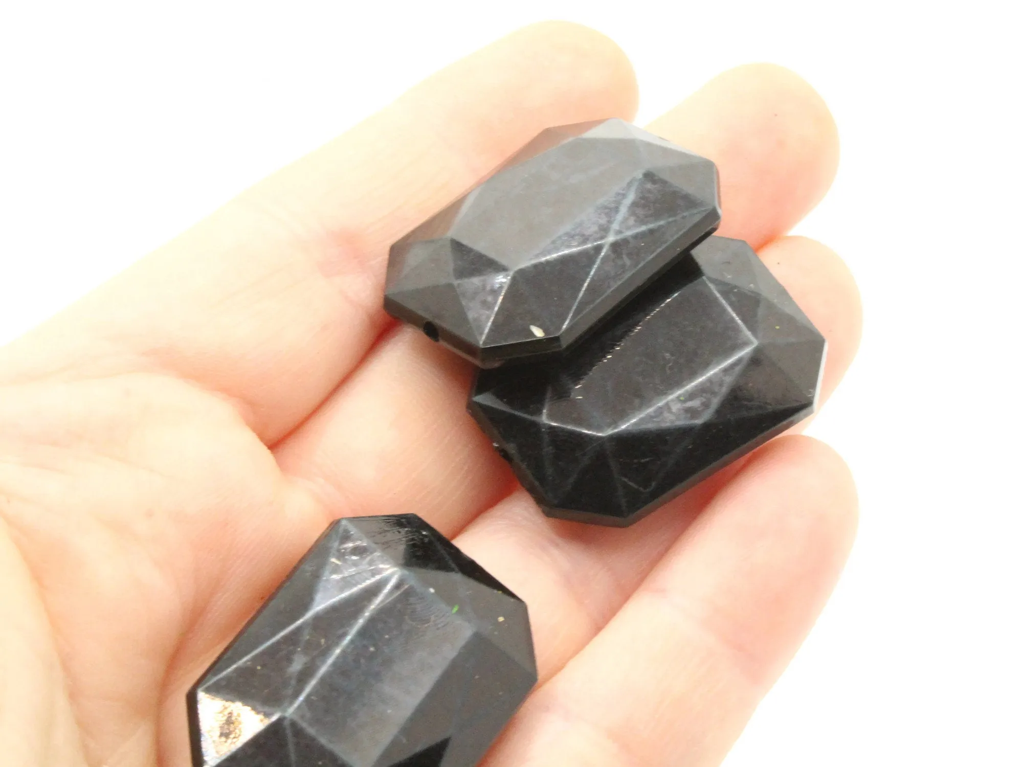 6 30mm Black Rectangle Acrylic Jewel Beads