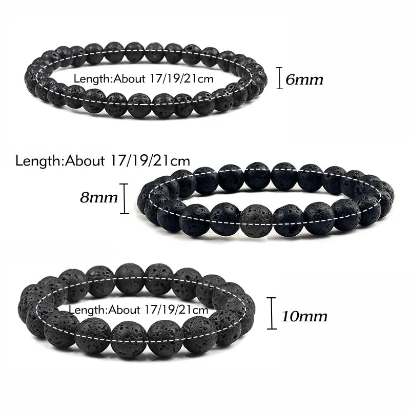 6mm 8mm 10mm Natural Volcanic Stone Beads Bracelets Black Lava Men Bracelet Aromatherapy Essential Oil Diffuser Bangle for Women