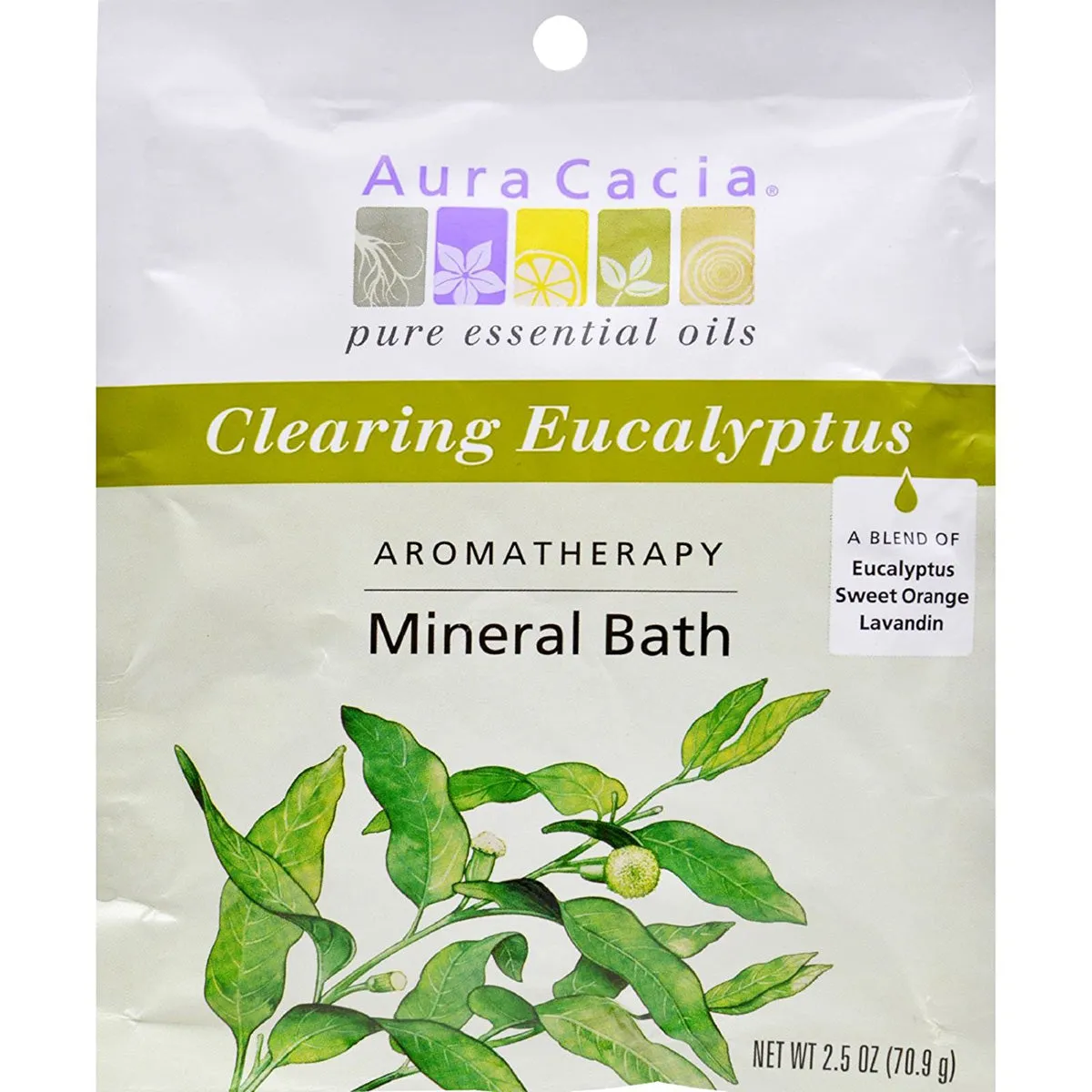 AURA CACIA - Aromatherapy Mineral Bath Clearing Eucalyptus - 6 x 2.5 oz. Packets