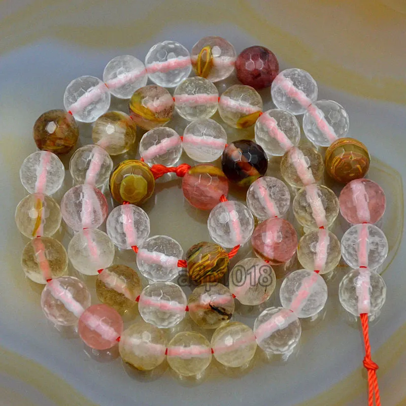 Faceted Natural Colorful Volcano Cherry Quartz Gemstone Round Loose Beads on a 15.5" Strand