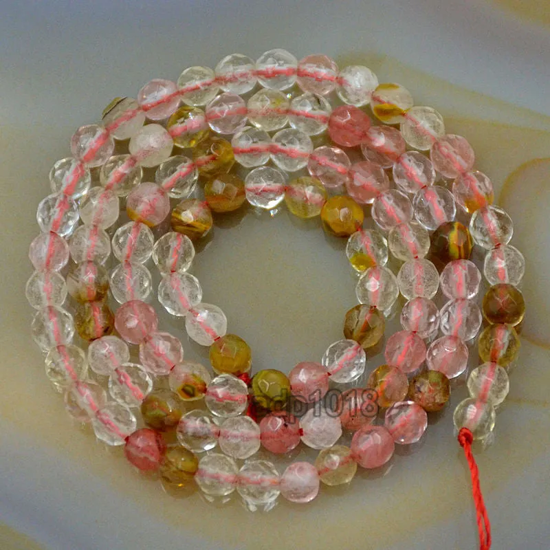 Faceted Natural Colorful Volcano Cherry Quartz Gemstone Round Loose Beads on a 15.5" Strand