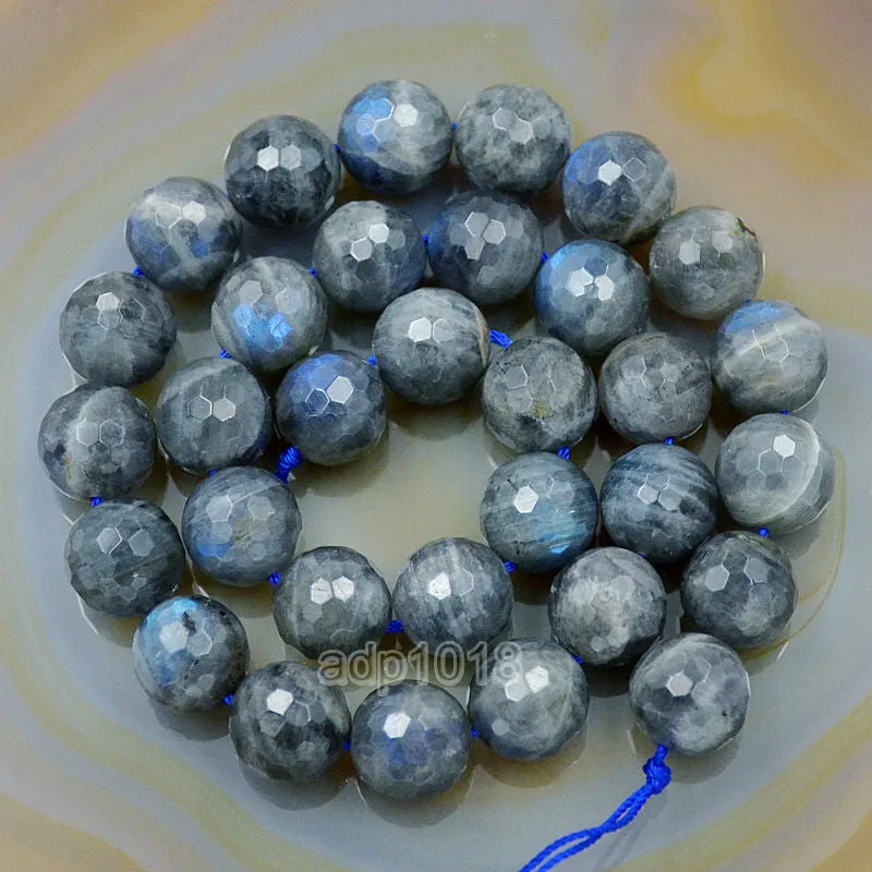 Faceted Natural Labradorite Gemstone Round Loose Beads on a 15.5" Strand