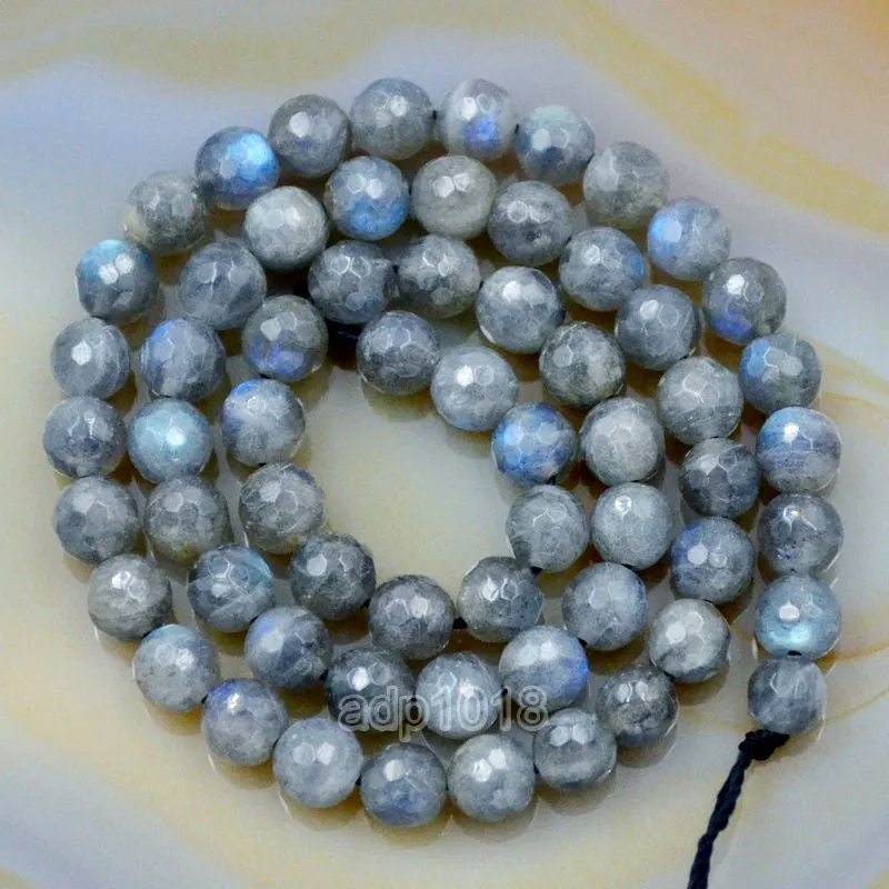 Faceted Natural Labradorite Gemstone Round Loose Beads on a 15.5" Strand