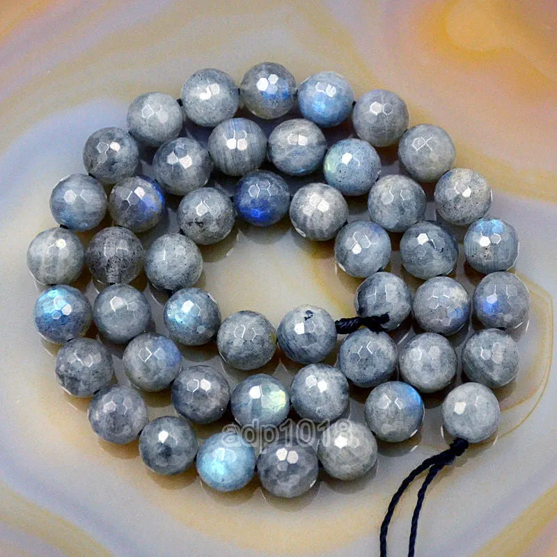 Faceted Natural Labradorite Gemstone Round Loose Beads on a 15.5" Strand