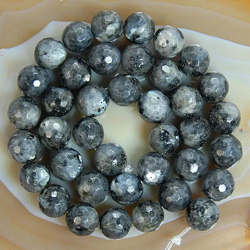 Faceted Natural Larvikite Labradorite Gemstone Round Loose Beads on a 15.5" Strand