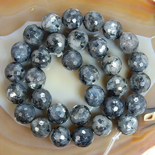 Faceted Natural Larvikite Labradorite Gemstone Round Loose Beads on a 15.5" Strand