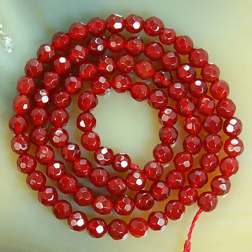 Faceted Natural Red Agate Gemstone Round Loose Beads on a 15.5" Strand