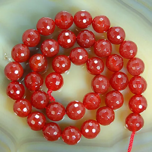 Faceted Natural Red Agate Gemstone Round Loose Beads on a 15.5" Strand