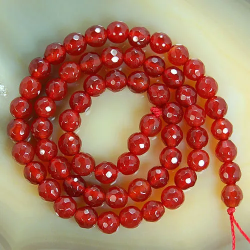 Faceted Natural Red Agate Gemstone Round Loose Beads on a 15.5" Strand