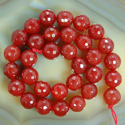 Faceted Natural Red Agate Gemstone Round Loose Beads on a 15.5" Strand