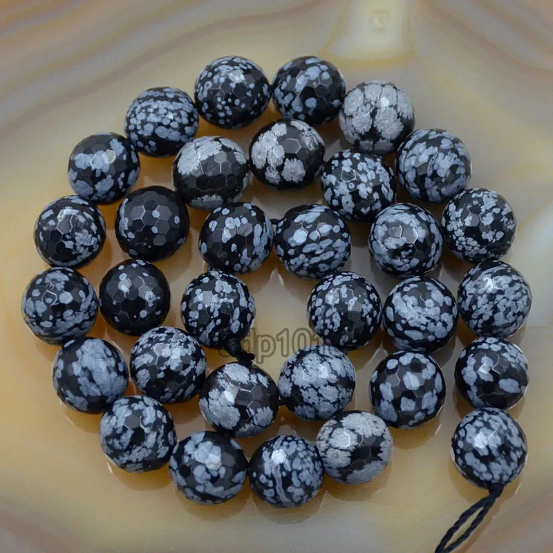 Faceted Natural Snow Flake Jasper Gemstone Round Loose Beads on a 15.5" Strand