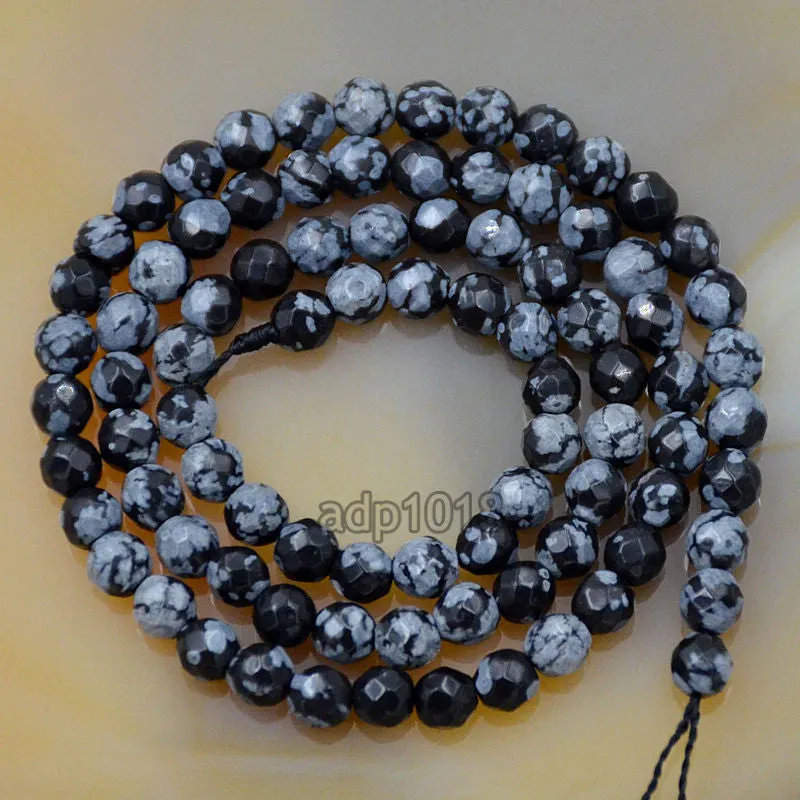 Faceted Natural Snow Flake Jasper Gemstone Round Loose Beads on a 15.5" Strand