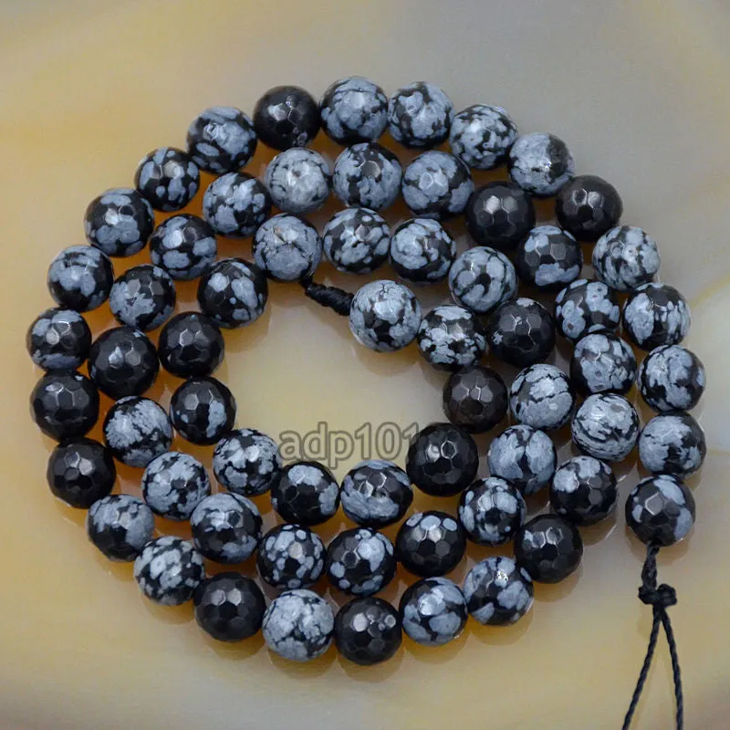 Faceted Natural Snow Flake Jasper Gemstone Round Loose Beads on a 15.5" Strand