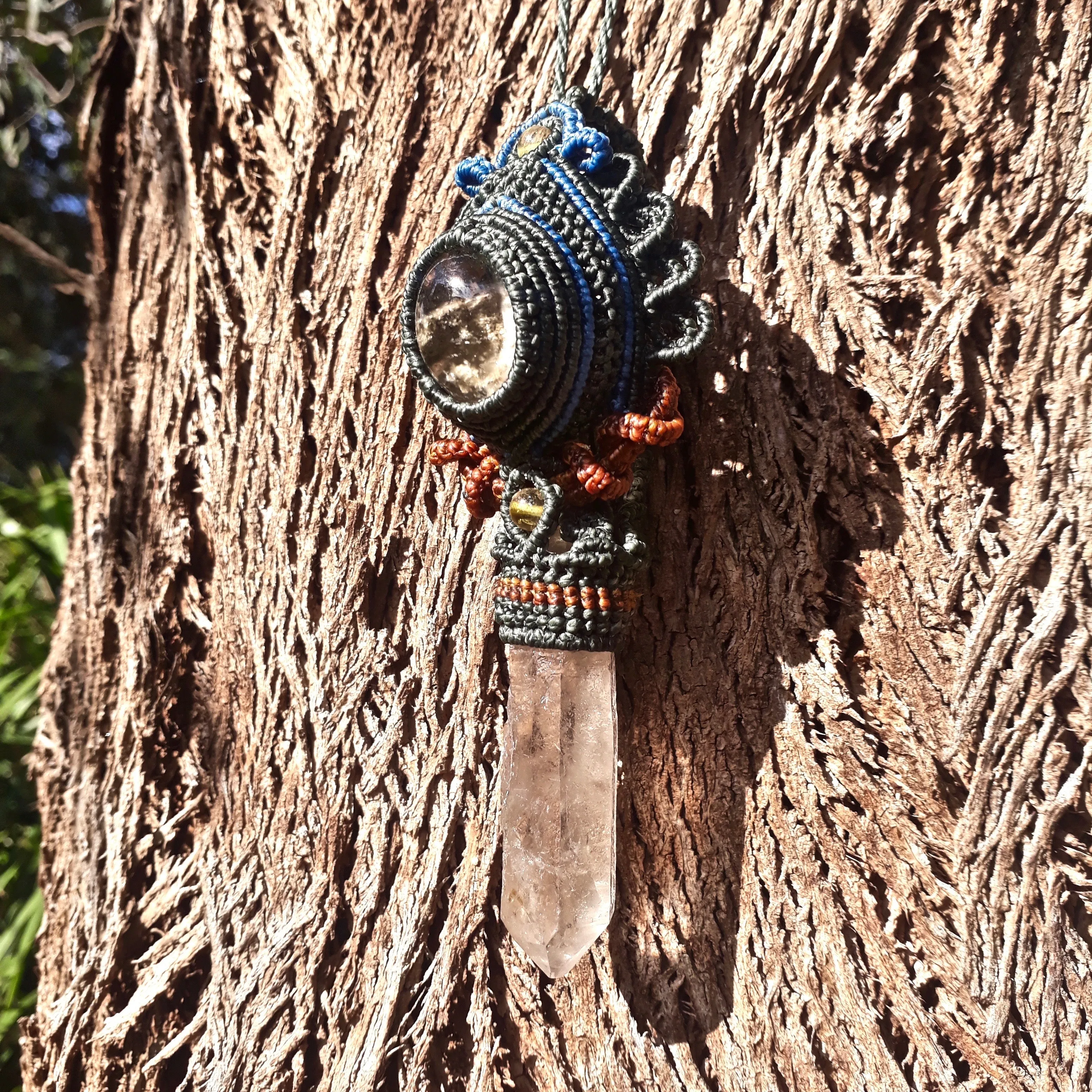 Garden quartz and smoky quartz pendant (unique design)