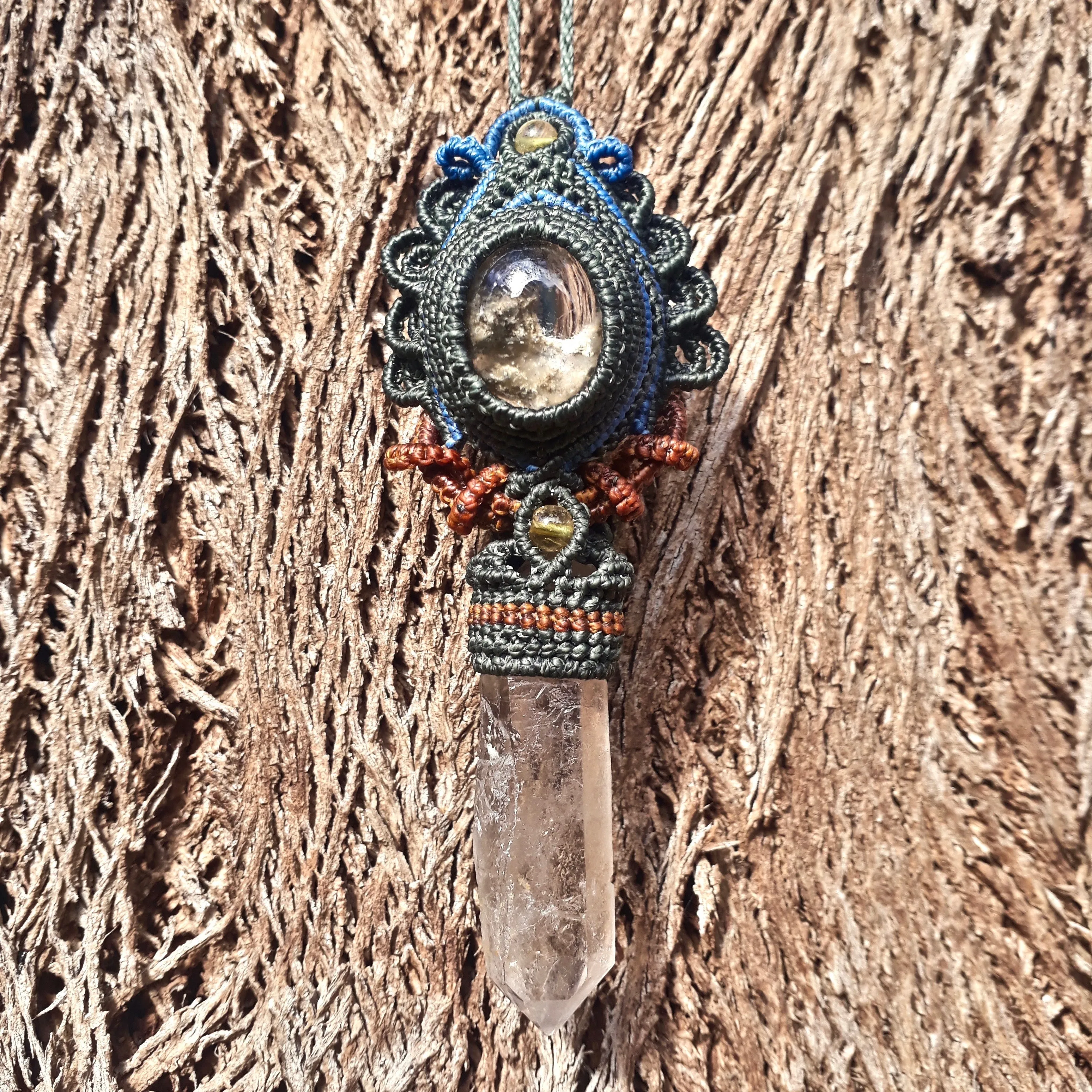 Garden quartz and smoky quartz pendant (unique design)