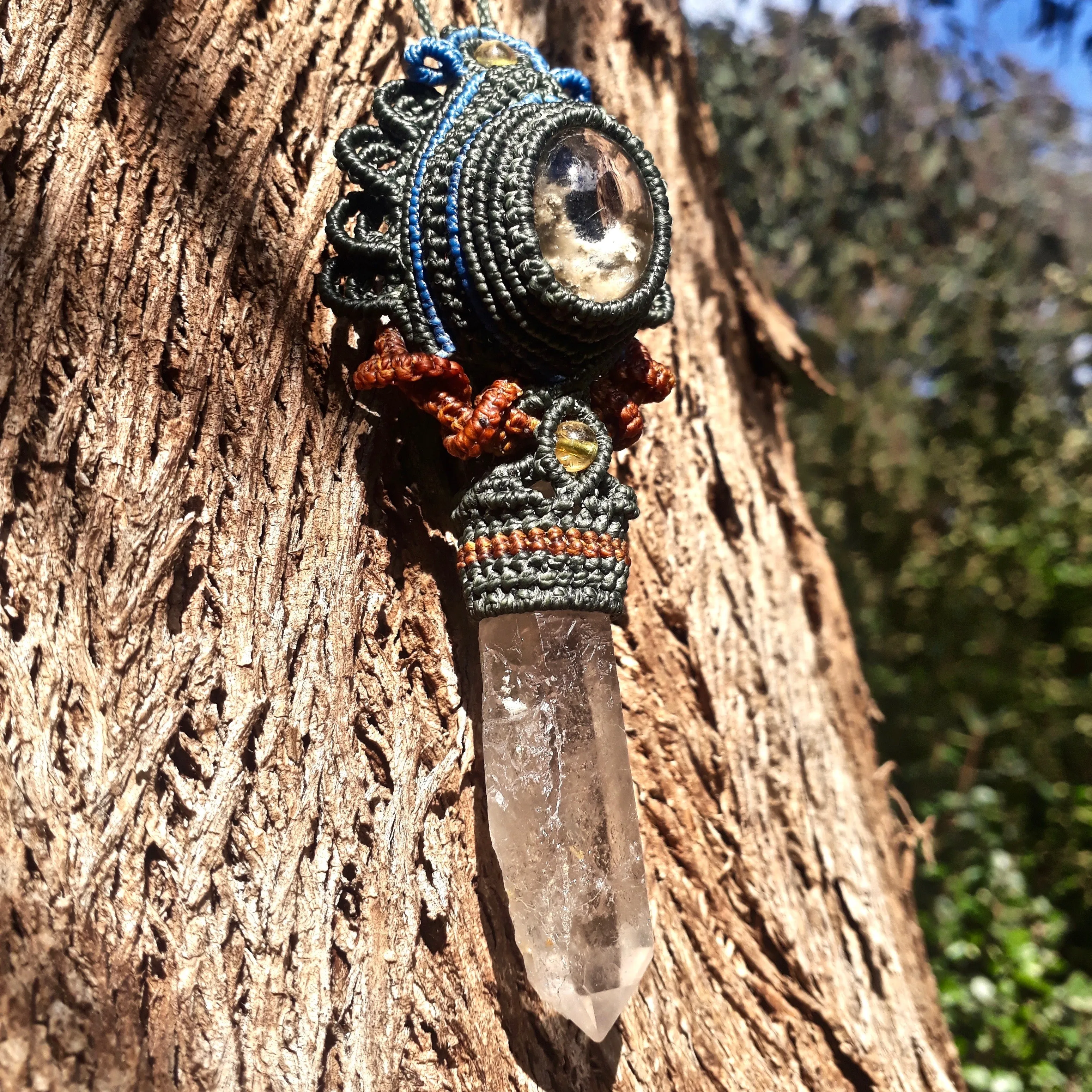 Garden quartz and smoky quartz pendant (unique design)