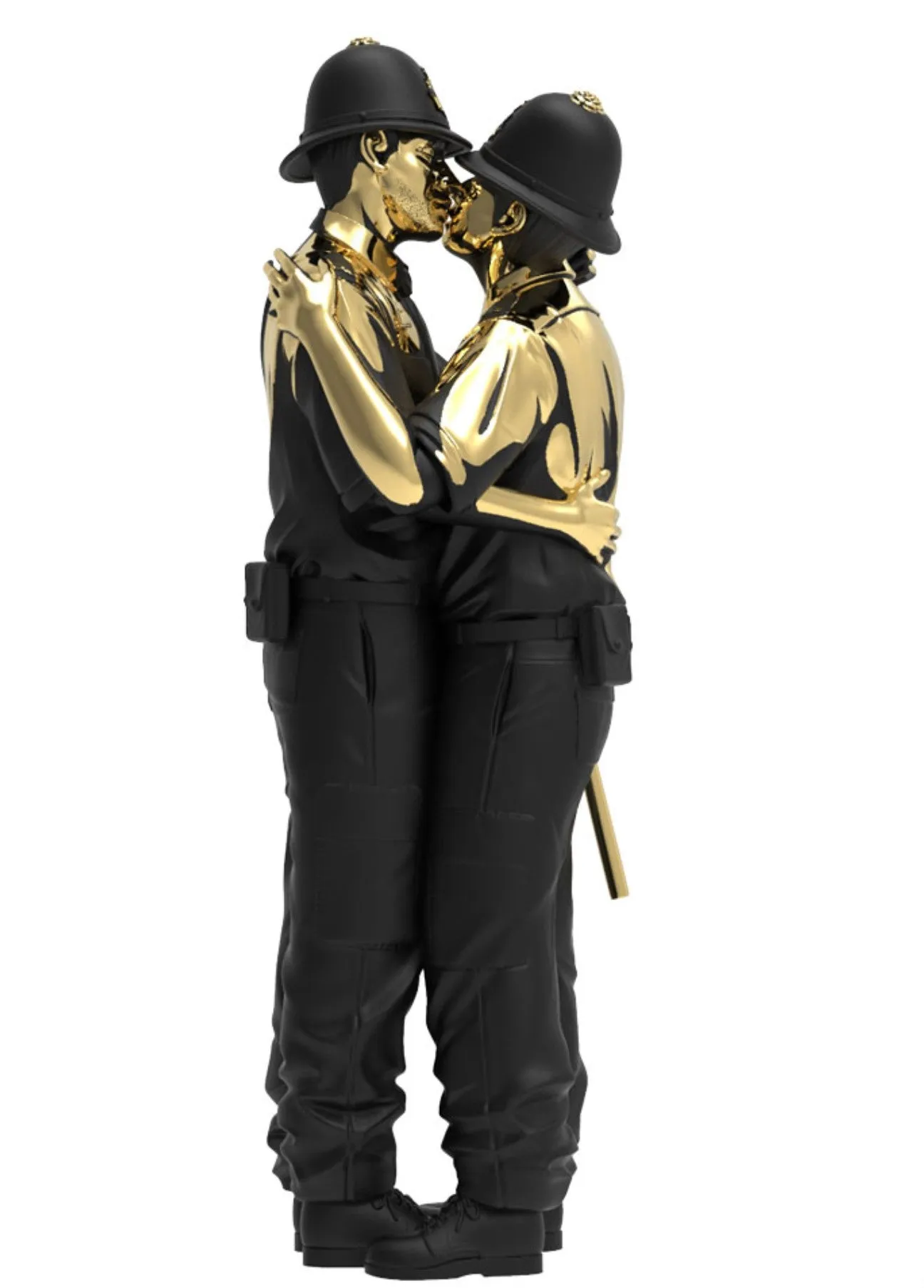 Kissing Coppers Gold Rush Polystone Sculpture by Brandalised