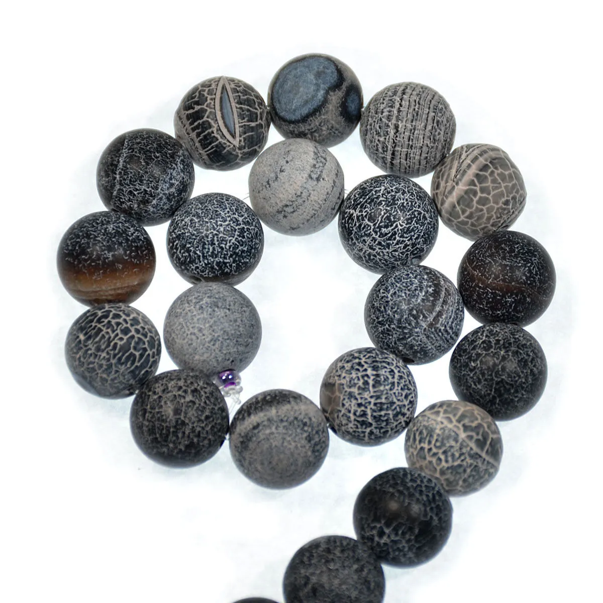 Matte Natural Black Fire Agate Gemstone Round Loose Beads on a 15.5" Strand