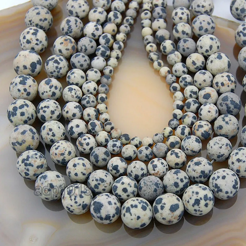 Matte Natural Dalmation Jasper Gemstone Round Loose Beads on a 15.5" Strand