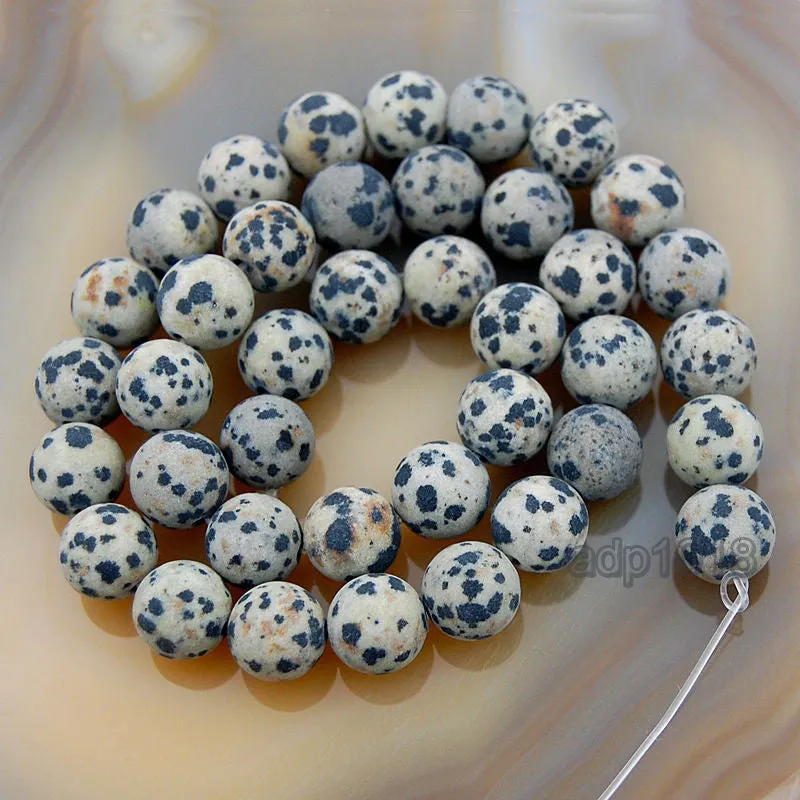 Matte Natural Dalmation Jasper Gemstone Round Loose Beads on a 15.5" Strand