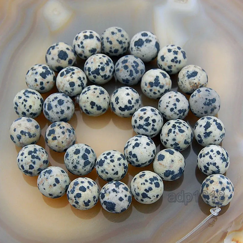 Matte Natural Dalmation Jasper Gemstone Round Loose Beads on a 15.5" Strand